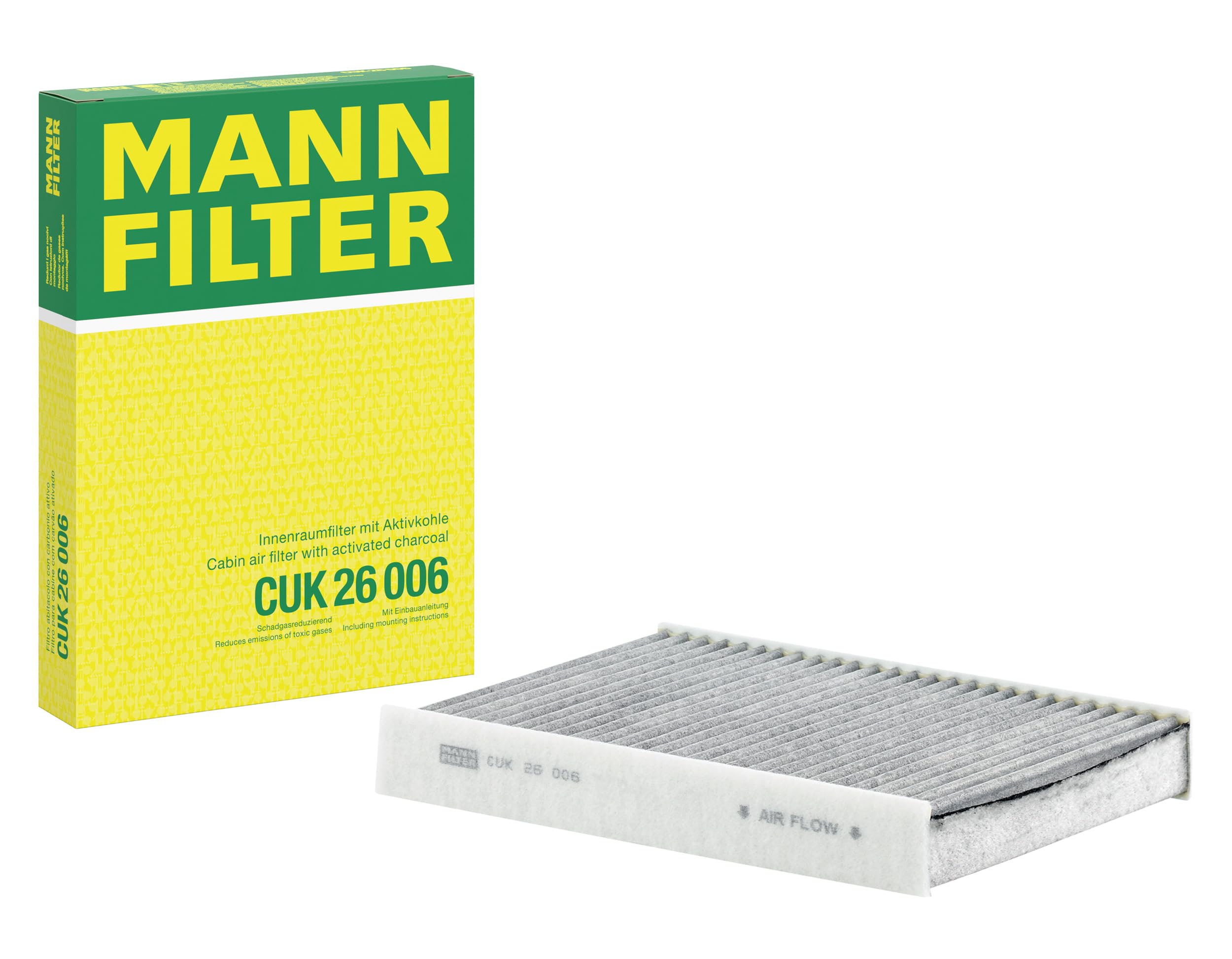 MANN-FILTER CUK 26 006 Cabin Air Filter - Pollen Filter with Activated Carbon - for Cars + Transporters