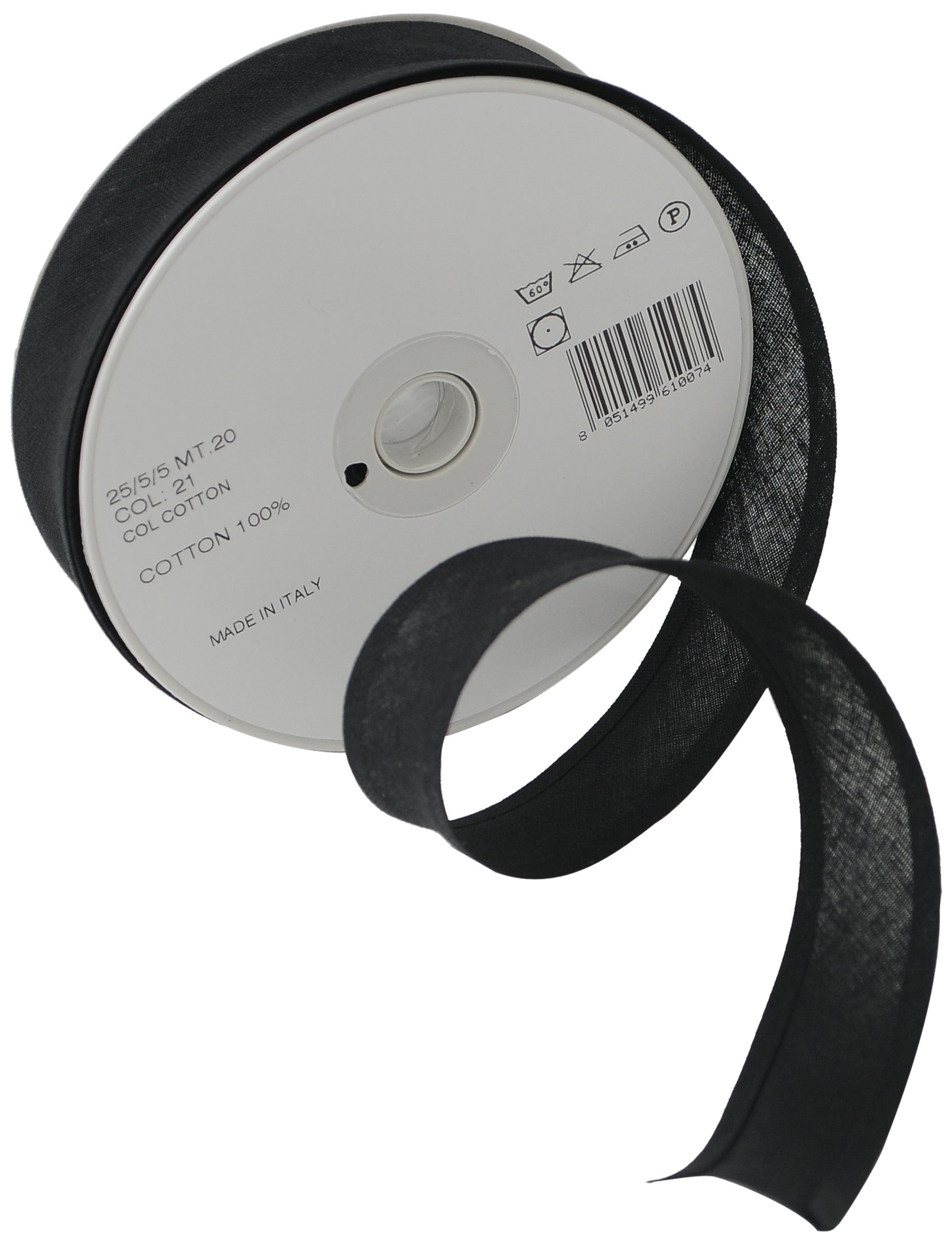 Trimz 25/5/5 mm Cotton Bias Binding, Black 21 – Double‑Fold Sewing Tape for Quilting, Dressmaking & DIY Crafts