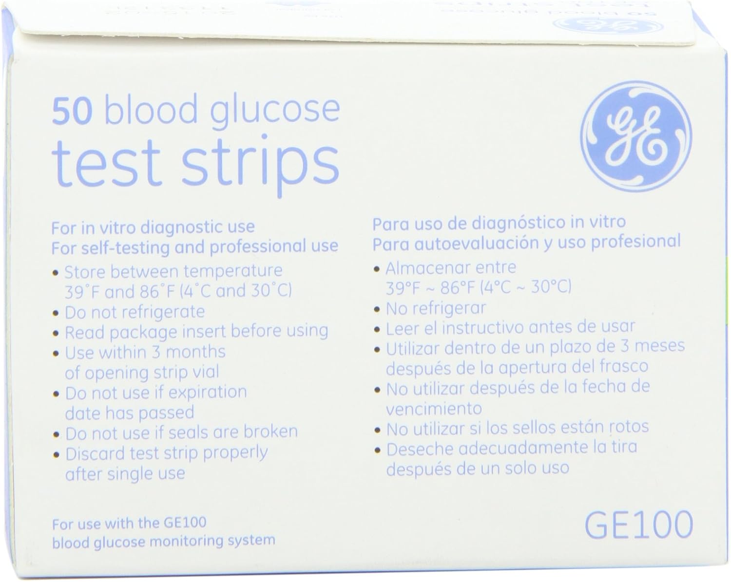 GE100 Test Strips 50ct: Health & Personal Care