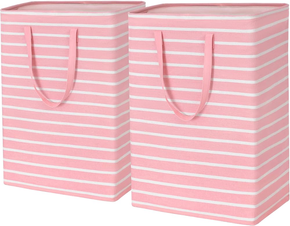 TIMEYARD Large 75L Laundry Hamper Set of 2 Pink with Handles 43x28x60 cm