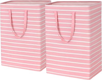 TIMEYARD Large 75L Laundry Hamper Set of 2 Pink with Handles 43x28x60 cm