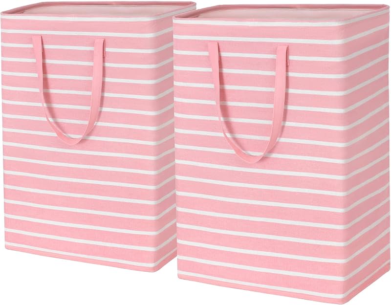 TIMEYARD Large 75L Laundry Hamper Set of 2 Pink with Handles 43x28x60 cm
