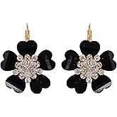 Navachi 18k Gold Plated White Crystal Acetate Blooming Flowers Leverback Earrings
