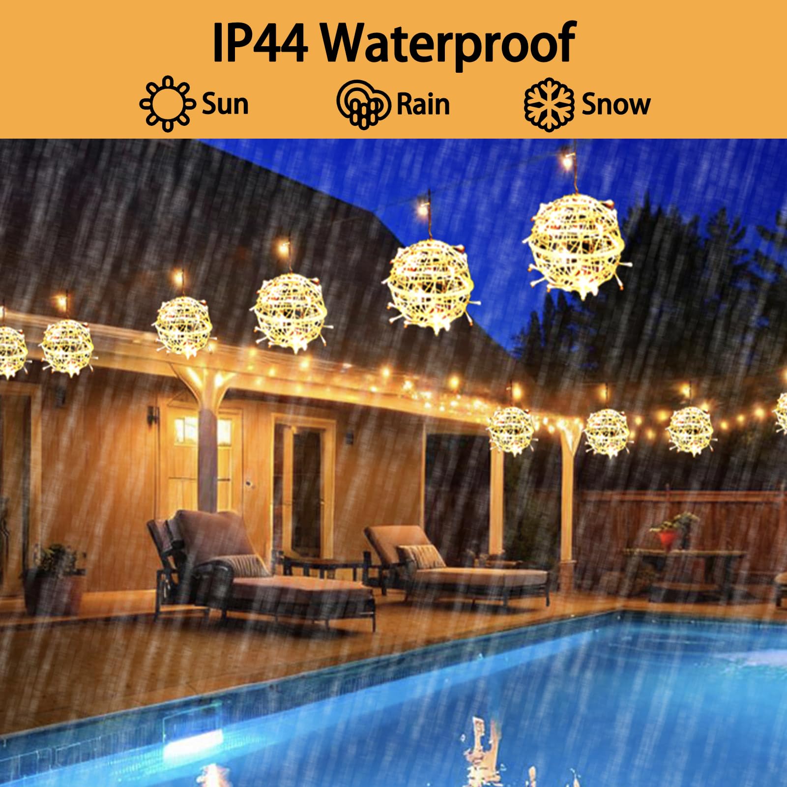 WISEgham Christmas Solar String Lights Outdoor, 5Pc 200LED 32.8ft Solar Powered Globe Fairy Lights Waterproof, 8 Modes Ball Lights Outside for Tree Garden Yard Porch Lawn Holiday Decor, Warm White