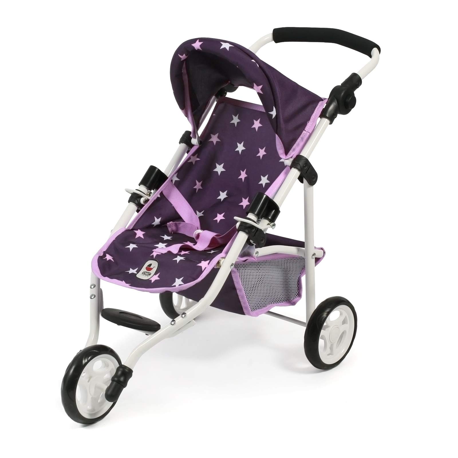 Bayer Chic 2000 - Lola Doll's Buggy, Jogging Buggy, Doll Jogger, Doll's Pram, Stars Purple, 70 x 33 x 62 cm