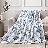 Floral Throw Blanket, Blue White Throws with Wildflowers Botanical Floral Printed for All Seasons, Vintage Butterfly Fluffy Fuzzy Blanket for Bedding Sofa and Travel Couch Chair Sofa Home Decor,50x60