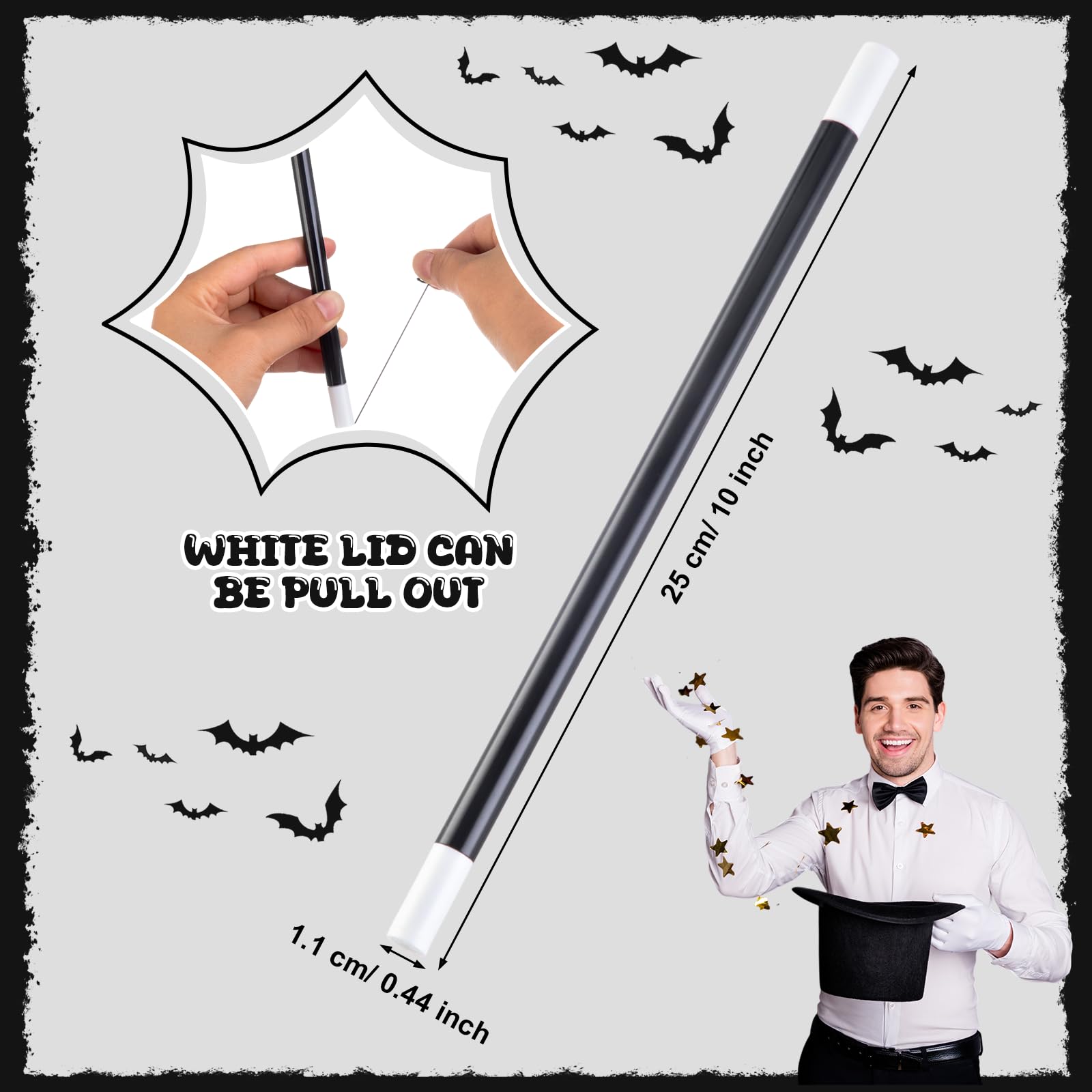 Gejoy 12 Pcs 10 Inches Plastic Magic Wand Black and White Spell Casting Stick Magician Wand for Witch Magician Costume, Halloween Party Favors, Birthday Games Kit