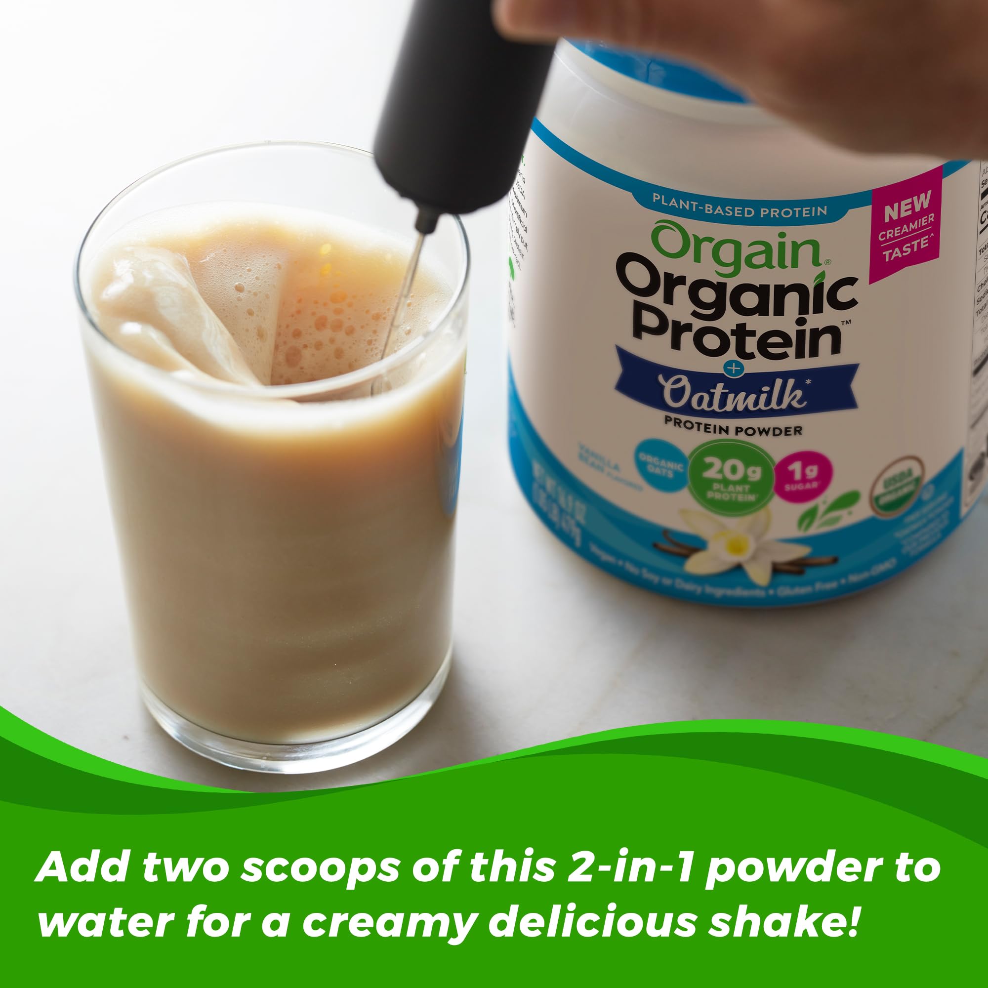 Orgain Organic Vegan Protein Powder + Oat Milk, Vanilla Bean - 20g Plant Based Protein, Gluten Free, No Dairy, Soy or Lactose Ingredients, Low Sugar, Non-GMO, Kosher, For Shakes & Smoothies - 1.05lb