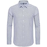 EOUOSS Mens Printed Dress Shirts 4-Way Stretch Long Sleeve Wrinkle Free Floral Casual Button Down Shirt