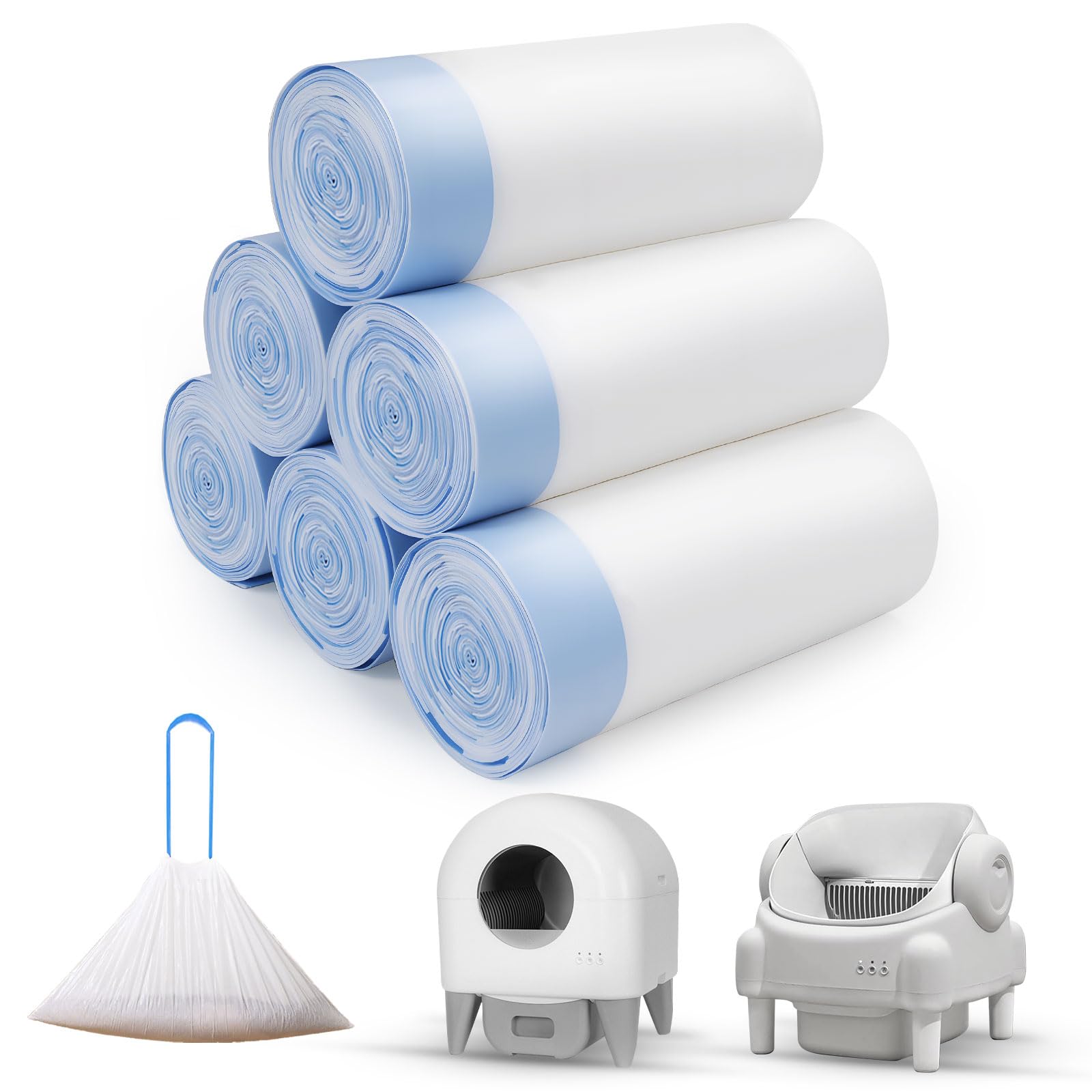 Photo 1 of 120 Count Cat Litter Box Liners for Self Cleaning Litter Box, Extra Thick Heavy Duty Cat Litter Bags Replacement, 24.8" x 11.8" 3-4 Gallons of Capacity, Blue