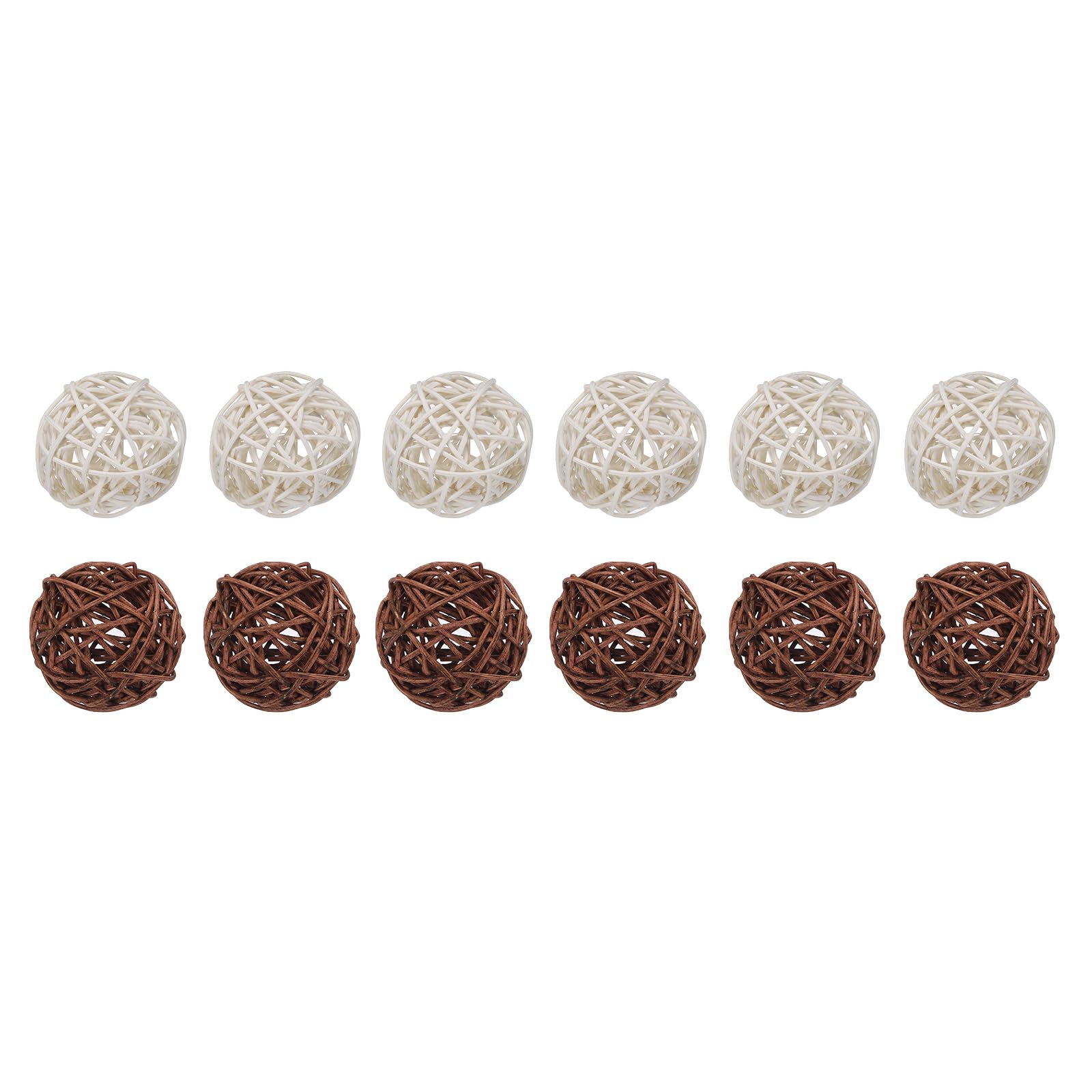 Uxcell Set of 12 Pcs Wicker Rattan Balls 2 Inch Rattan Decorative Balls for Centerpiece Bowls Vase Fillers Home Decor Brown,White