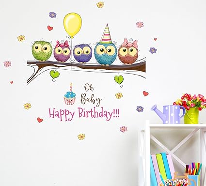 Luke and Lilly Happy Birthday Wall Sticker (PVC Vinyl,100cmx90cm)