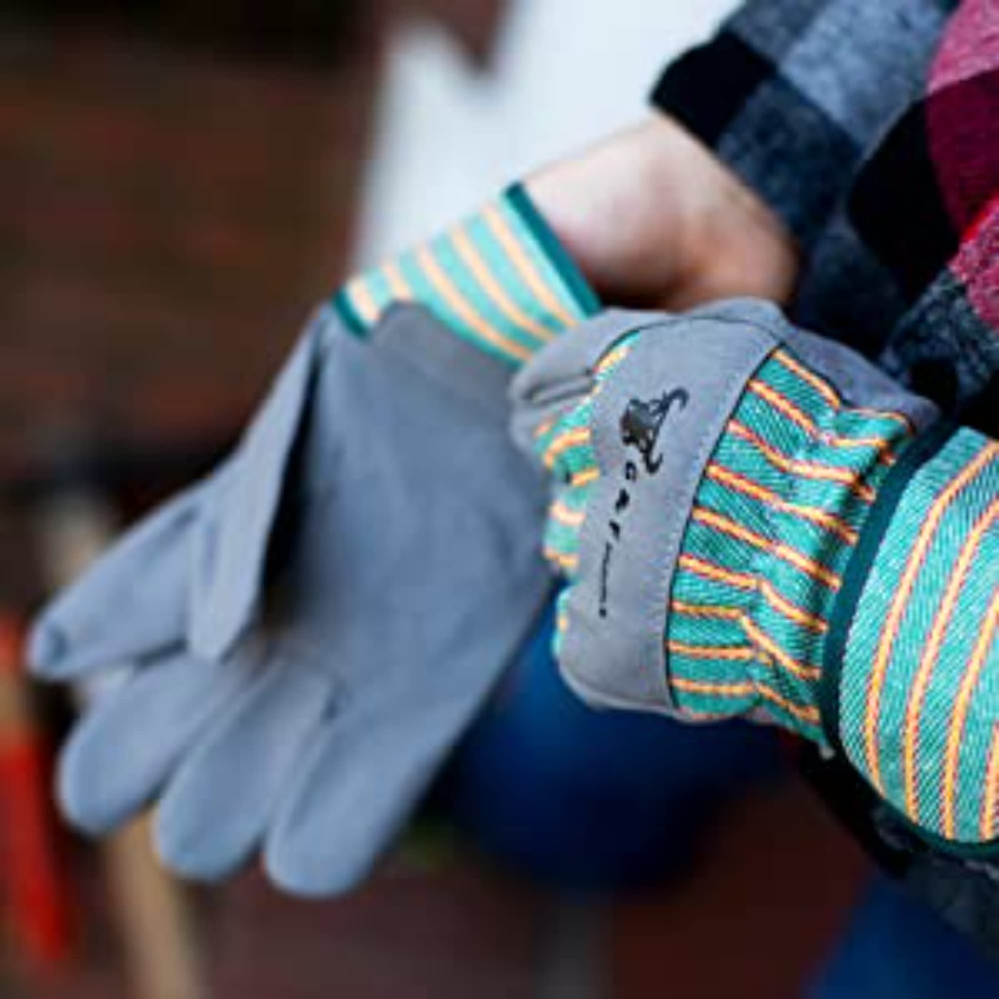 5009L 3 PAIR Pack JustForKids Synthetic Leather Kids Garden Gloves, Kids Work Gloves, Grey, 7-9 years old - 3 Pairs
