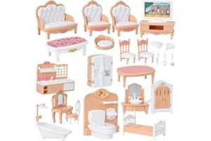 Dollhouse Furniture 4 Sets Realistic Dollhouse Furniture Set Miniature Doll House Accessories for Children Bedroom Bathroom D