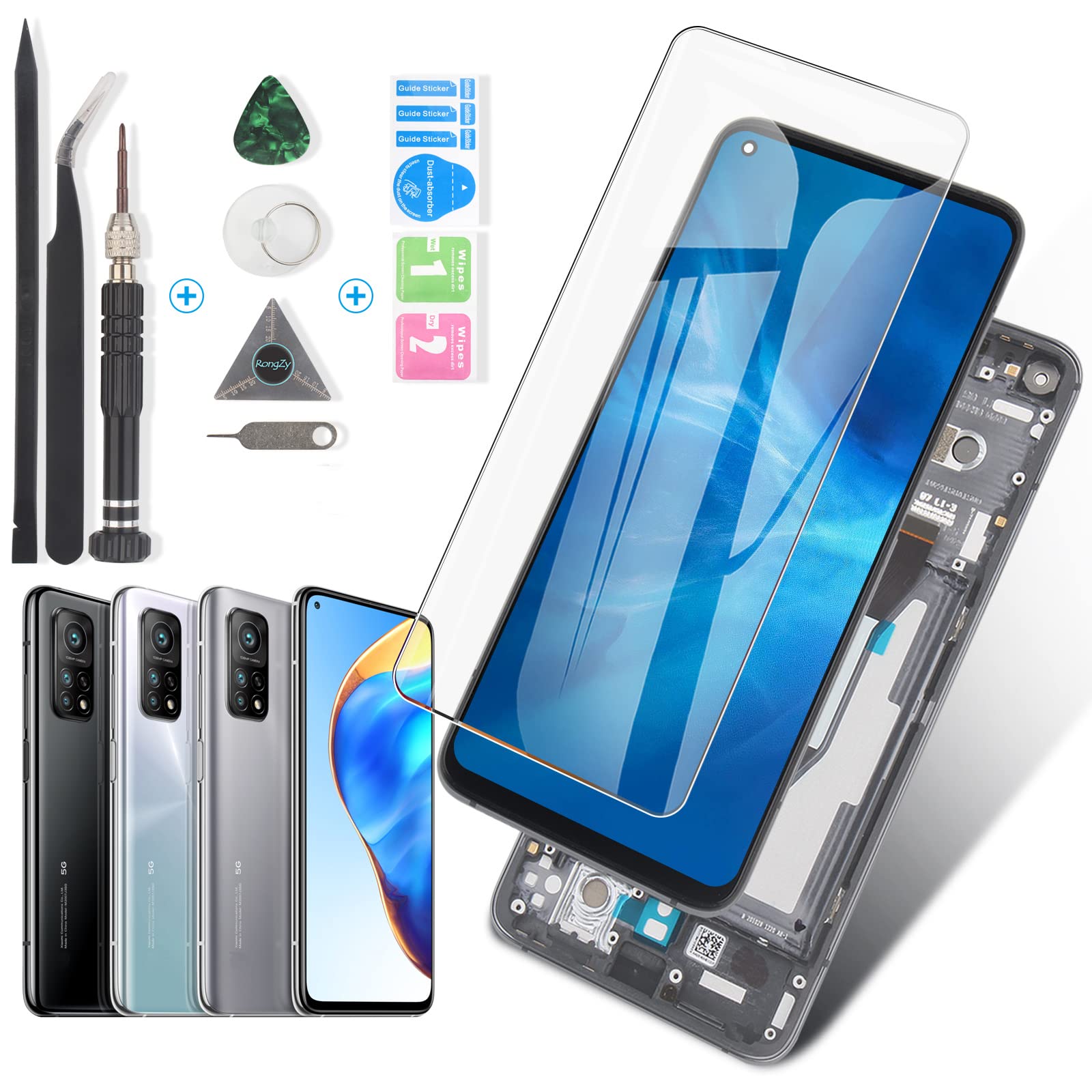RongZy For Xiaomi Mi 10T/10T Pro 5G LCD Screen Replacement for M2007J3SG Touch Screen Digitizer Display with Tools (Black with Frame)