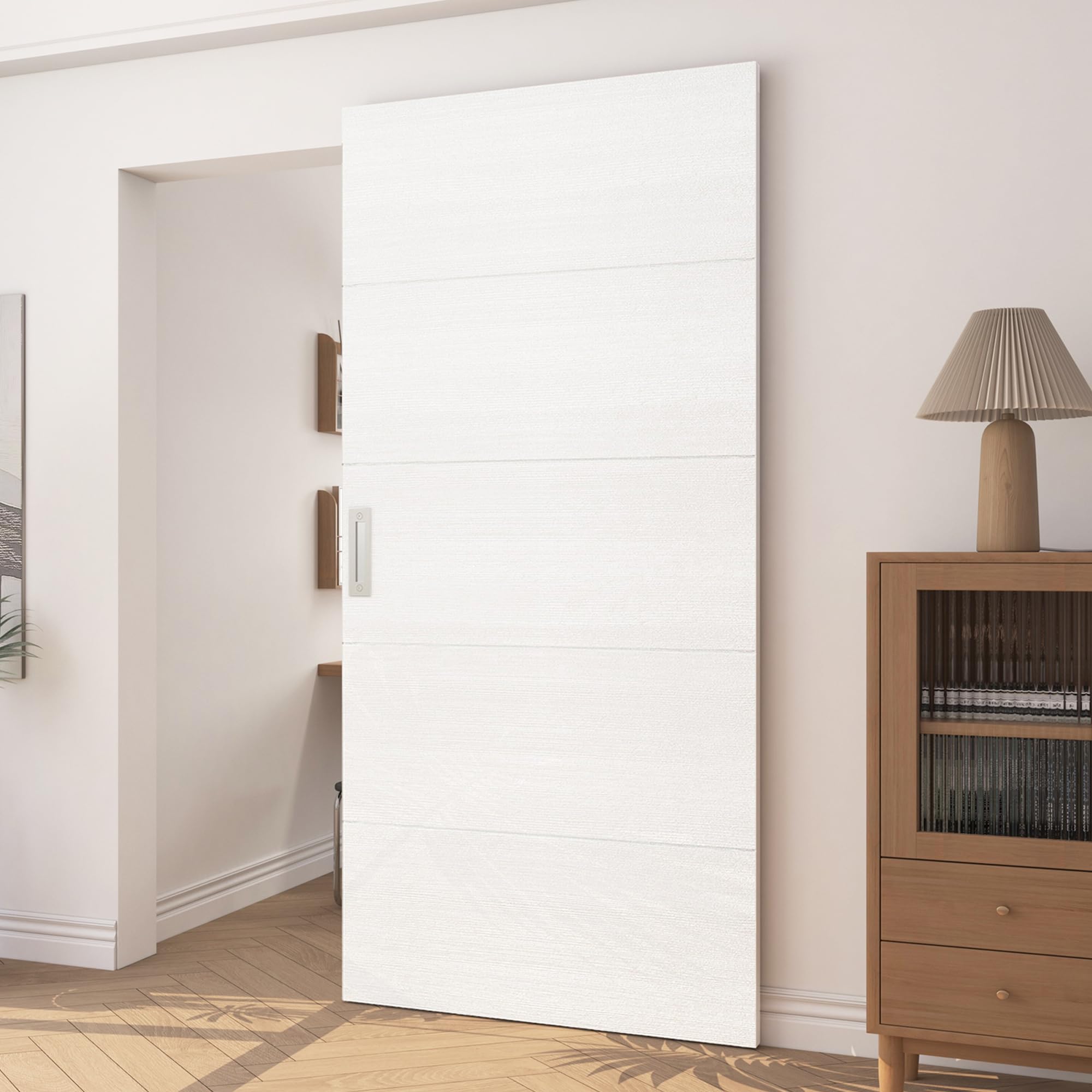 Photo 1 of JUBEST 40"x86" Concealed Sliding Barn Door with Horizontal Groove and Soft Close Hardware Kits, White Flush Hidden Door for Opening 32"-36"x84", Waterproof and Smooth Sliding, for Interior Using