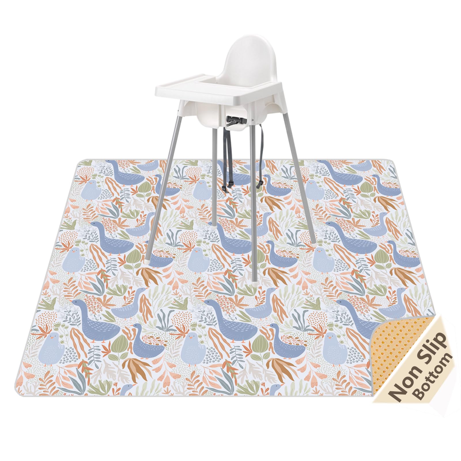 Splat Mat for Under High Chair/Arts/Crafts, Waterproof and Anti-slip Splash Mat Floor Protector, Washable Highchair Floor Mat, 51 Inch Reusable Messy Mat and Baby Feeding Table Cloth (Duck) — image 1