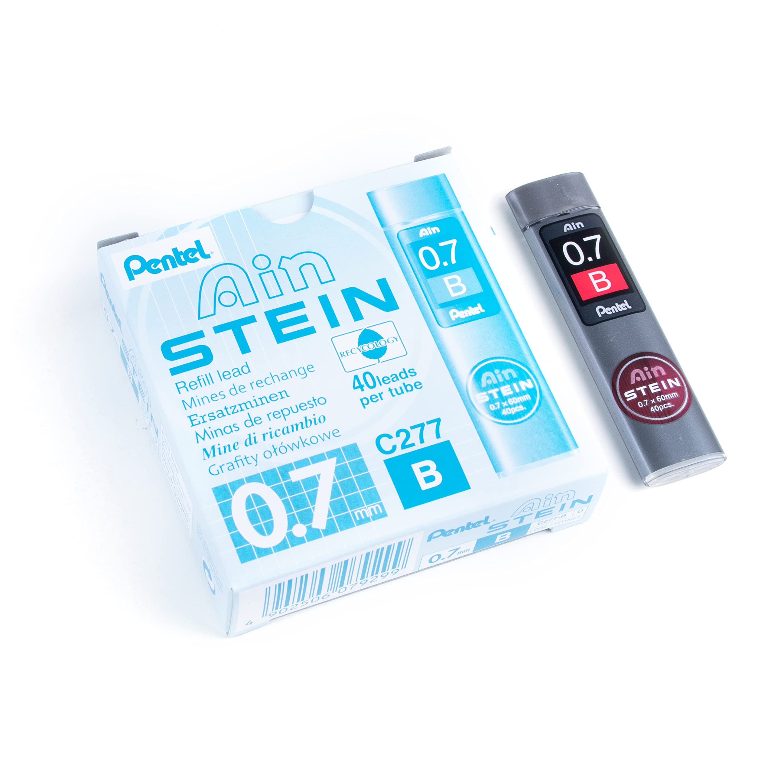 Pentel Ain Stein 0.7 mm B Grade Refill Lead (Pack of 12), Grey, C277-B
