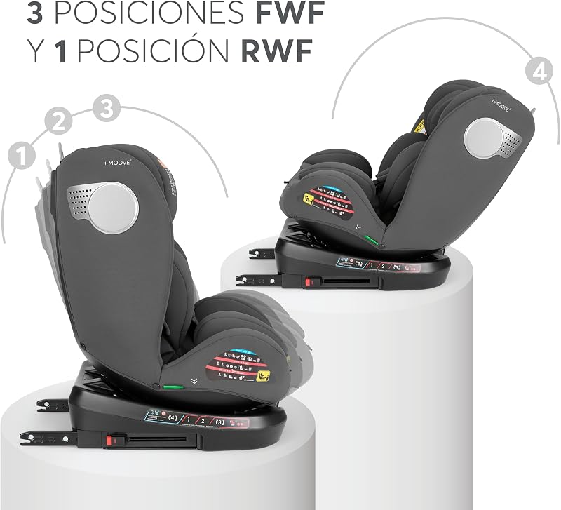 Cadeira de Bebé KikkaBoo Grupo 0 1 2 3 i-MOOVE 2, tamanho i 40–150 cm com ISOFIX, giro 360°, reclinável, apoio de cabeça ajustável, preto