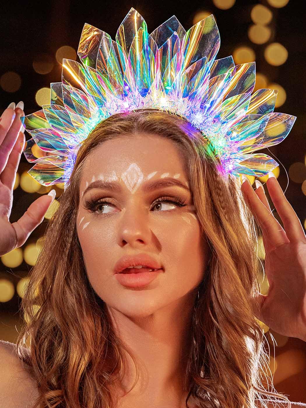 Photo 1 of JEAIRTS Light Up Headband Led Crown Headbands Glow Rave Headpiece Flashing Costume Hair Accessories for Women