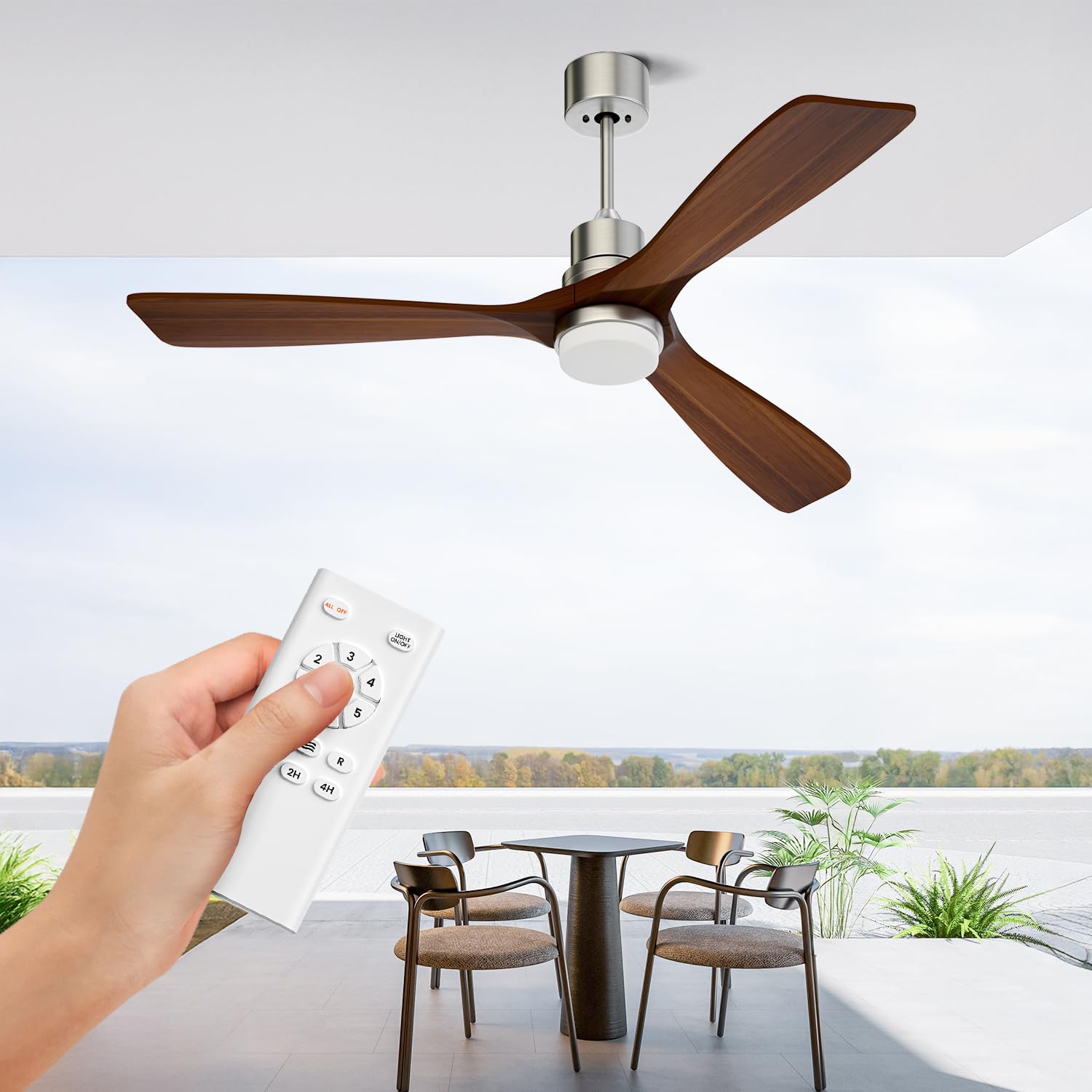 Photo 1 of (missing pieces)(sold for parts only) Obabala Outdoor Ceiling Fan with Light 52" Ceiling Fan with Remote Control for Patios Modern Reversible DC Motor and Brushed Nickel