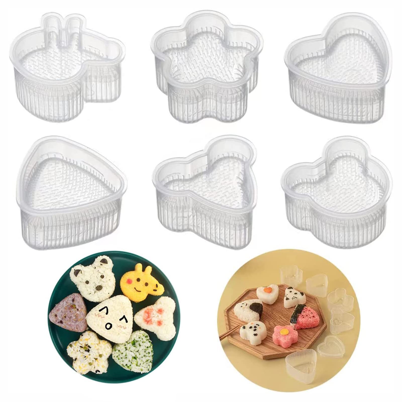 YEELIKE Pack of 7 Rice Balls Sushi Mould for Onigiri - Triangular DIY Maker Mould, Reusable with Rice Paddles for Kitchen Party