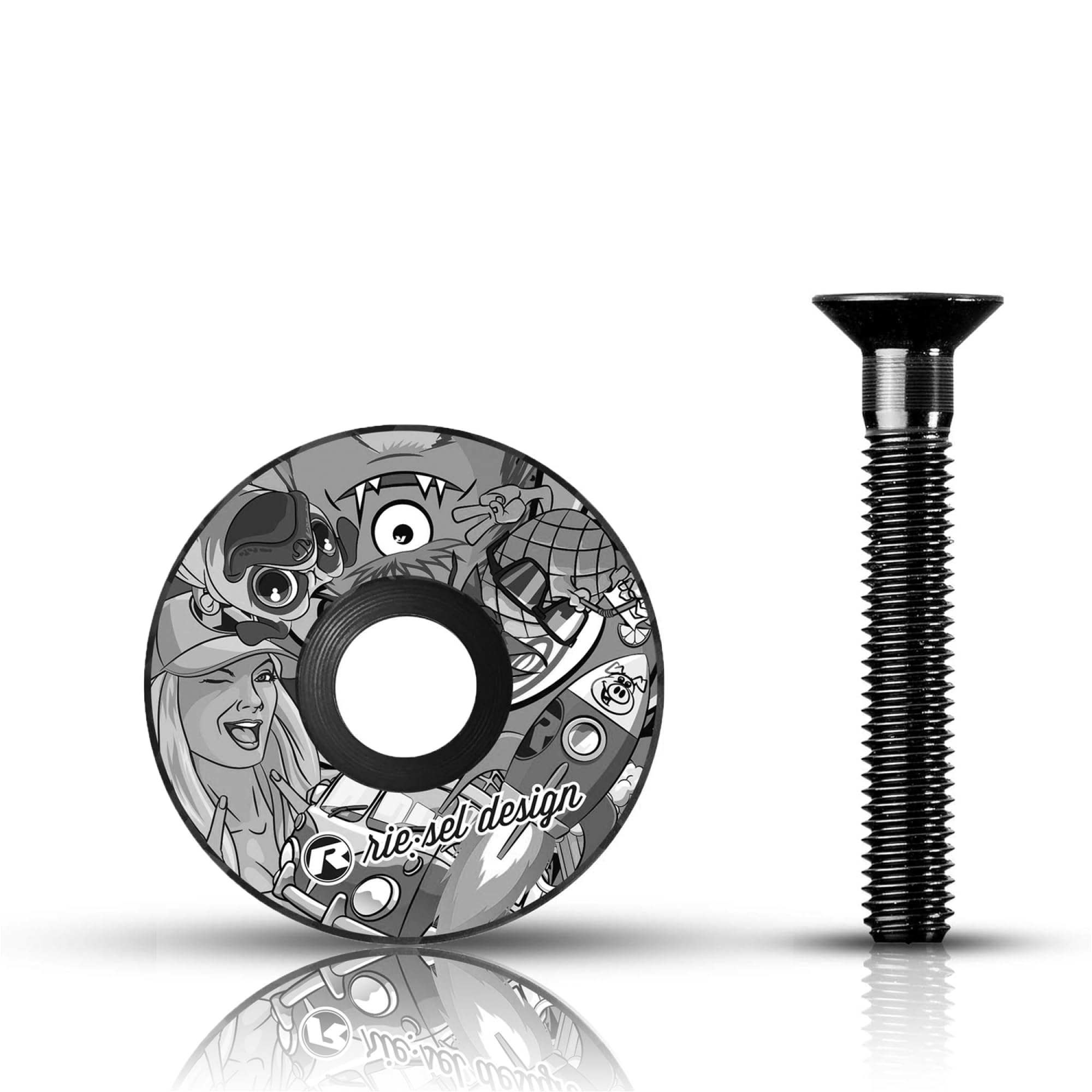Riesel Design - STEM Cap - High-end Carbon Bicycle Steering Cap + Anodised Aluminium Screw - 6 g!!!! Size 1 1/8" - Stickerbomb Eyecatcher Ultra Black