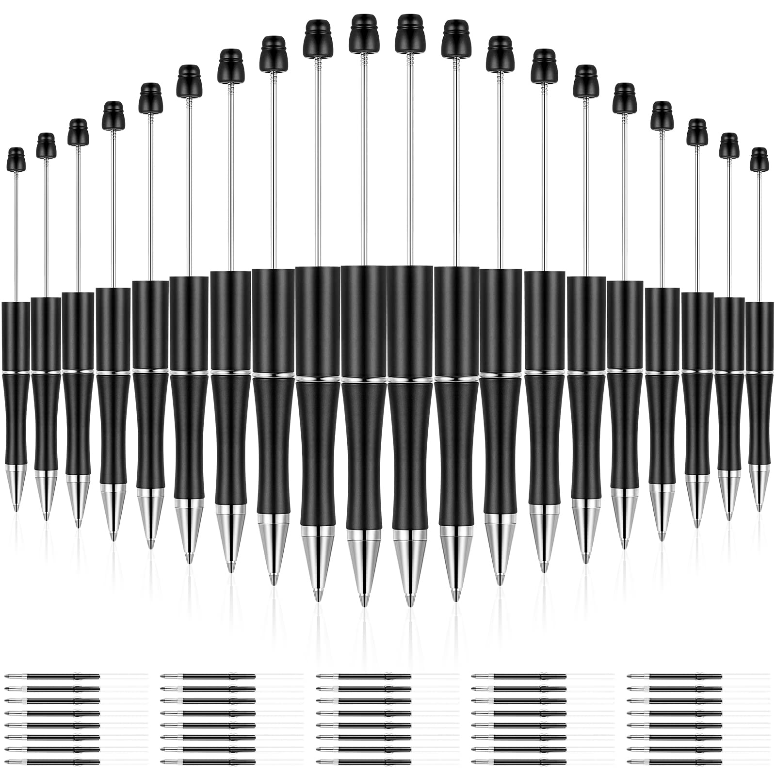 Photo 1 of 20 Pcs Beadable Pens,plastic Bead Pen Bulk Colored,black Ink Beaded Pens Extra Refills for Make Gifts for Children and Students, Office School Supplies(Black)