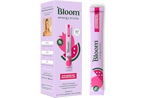 Bloom Nutrition Energy Drink Powder Packets, Sugar Free Energy Drink Mix with L-Theanine, B Vitamins & Natural Caffeine, On the Go Powder Sticks for Natural Energy, 10 Calories (10 Pouches (Pack of 1), Strawberry Watermelon)