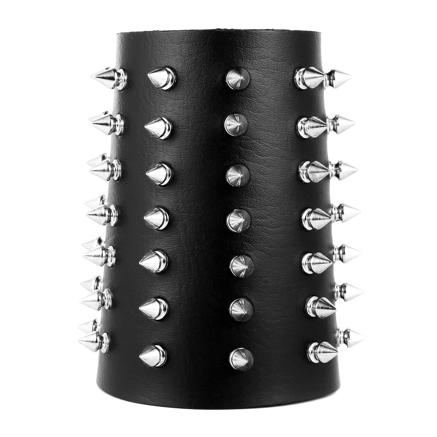 HZMAN Unisex Black Metal Spike Studded Punk Rock Biker Wide Strap Leather Bracelet