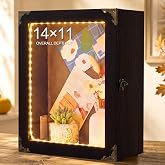 Cinnvoice 11x14 Inch Wood Deep Shadow Box Frame & LED Light, Black | Display Shadow Boxes Cases, Depth 4.7in, Rustic Burnt, for Flowers Bouquet Wedding Picture Photo Keepsake Medals & DIY Wall