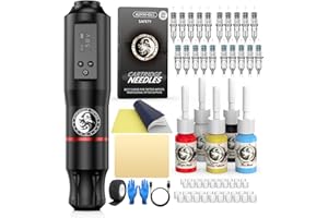 Tattoo Gun Kit, Wormhole Tattoo Kit Wireless Tattoo Machine Kit with 1,600 mAh Capacity Wireless Power Supply Digital LED Display Tattoo Pen Kit WTK279