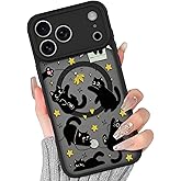 BITOBE Case for iPhone 17 Pro [Compatible with MagSafe] Cute Black Cats Pattern for Women Girls Soft TPU Bumper Kawaii Animal Magnetic Slim Protective Cover