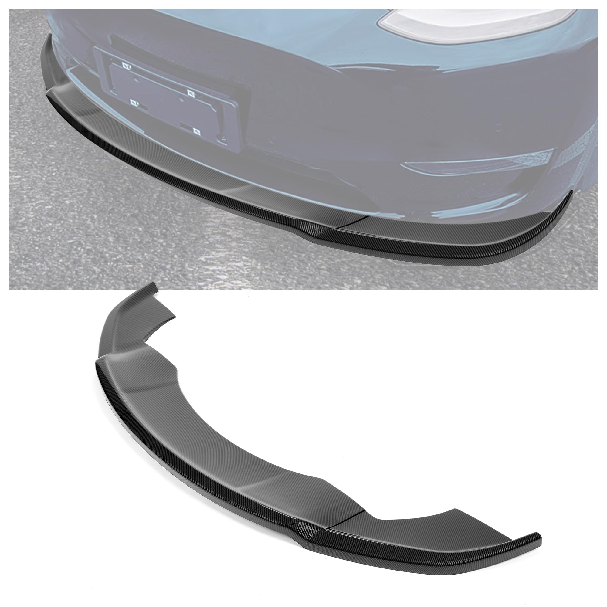 Photo 1 of KUAFU 3Pcs Front Bumper Lip Splitter Compatible with 2016-2020 Tesla Model X Under Chin Spoiler Air Dam Body Kit Carbon Fiber Color