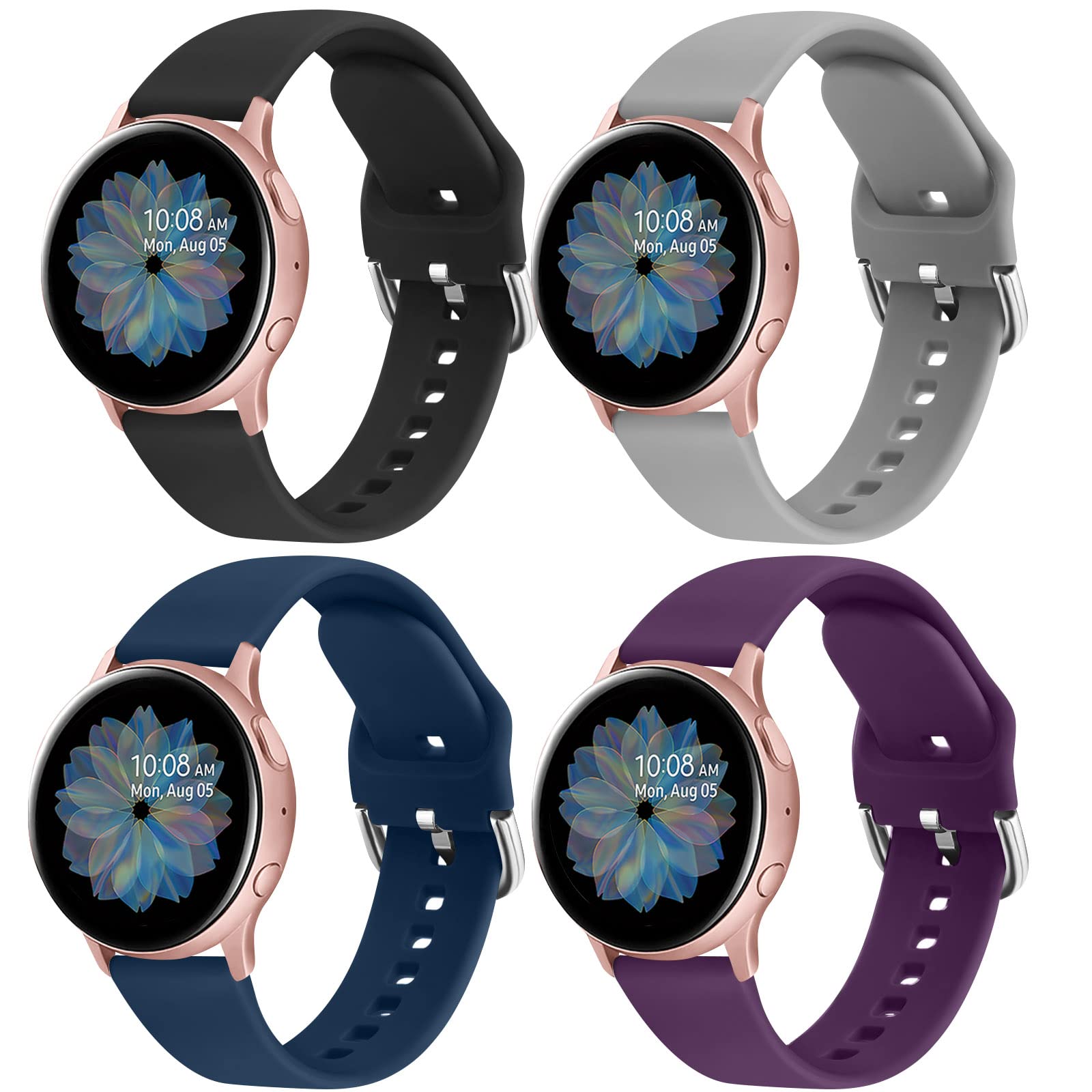 Strap for Samsung Galaxy Watch 4 Strap 44mm 40mm/Galaxy Watch 4 Classic 46mm 42mm Strap for Women Men, 20mm Adjustable Silicone Replacement Band (Black, Small for 130mm - 175mm Wrist)