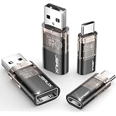 JSAUX USB Data Blocker &amp; USB C Data Blocker, Charge-Only, 4-Pack, Black | Data Blocker for Public Charging, Juice Jacking Protection, Travel-Ready