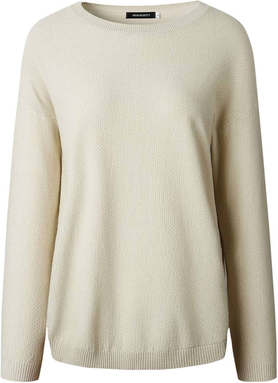 MEROKEETY Women's Long Sleeve Oversized Crew Neck Solid Color Knit Pullover Sweater Tops at  Women’s Clothing store