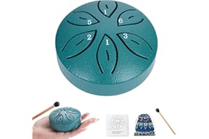 ZTJ Mini Rain Drum for Outside – 3-Inch 6-Note Steel Tongue Drum, Garden Chime Percussion Instrument with Mallets & Bag, Gift for Music Lovers(Dark Green)
