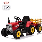 Nasitip 12V Kids Battery Powered Electric Tractor with Trailer, Toddler Ride On Car w/Remote Control/ 7-LED Headlights/ 2+1 G