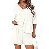 PRETTYGARDEN Womens 2 Piece Sets 2026 Oversized Vneck Half Sleeve Tops Shorts Lounge Set Casual Summer Travel Beach Outfits