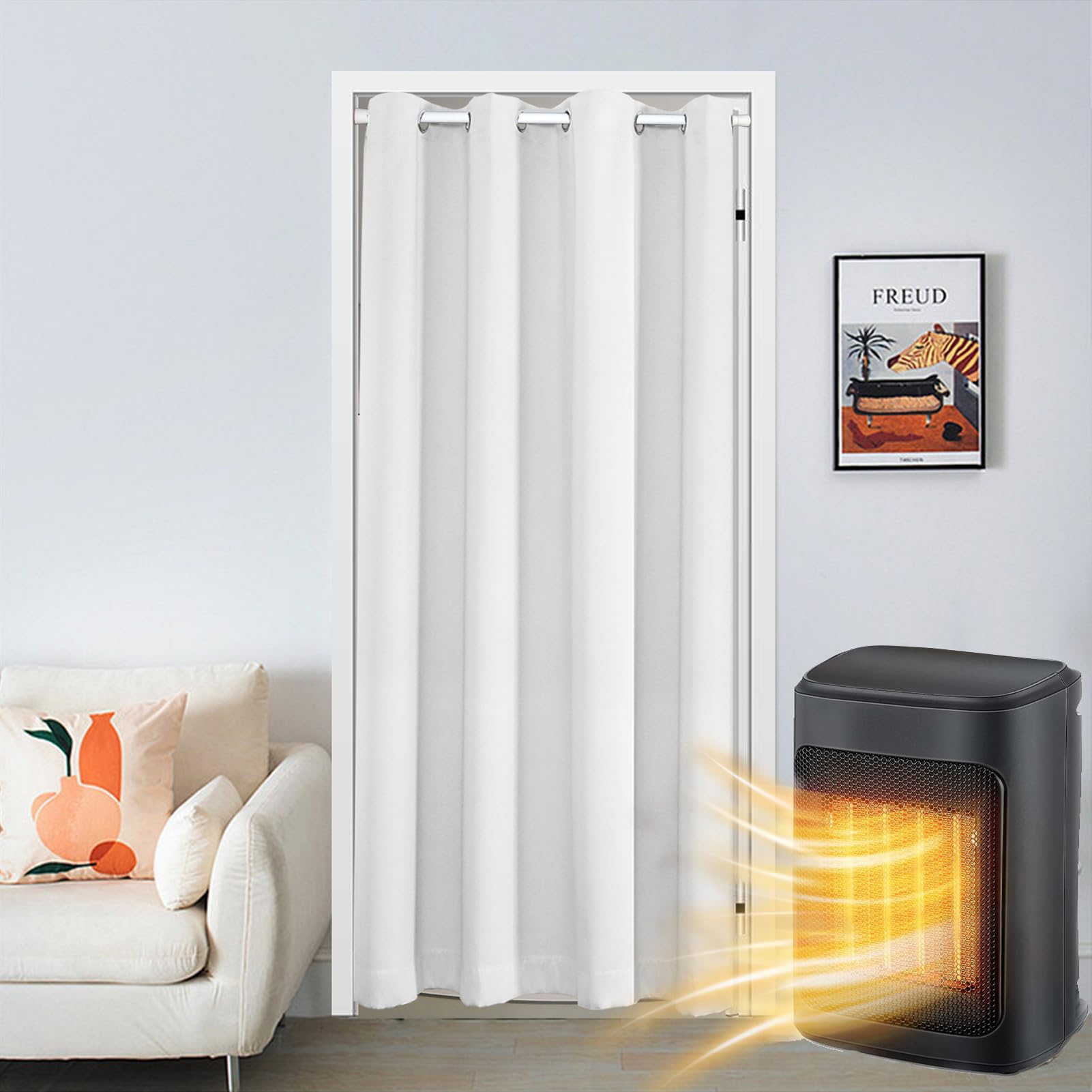SK Studio Doorway Curtain Blackout Closet Curtains Thermal Insulated Privacy Grommet Door Curtains for Room Divider, Hallway, Window White, 34" W x 80" H