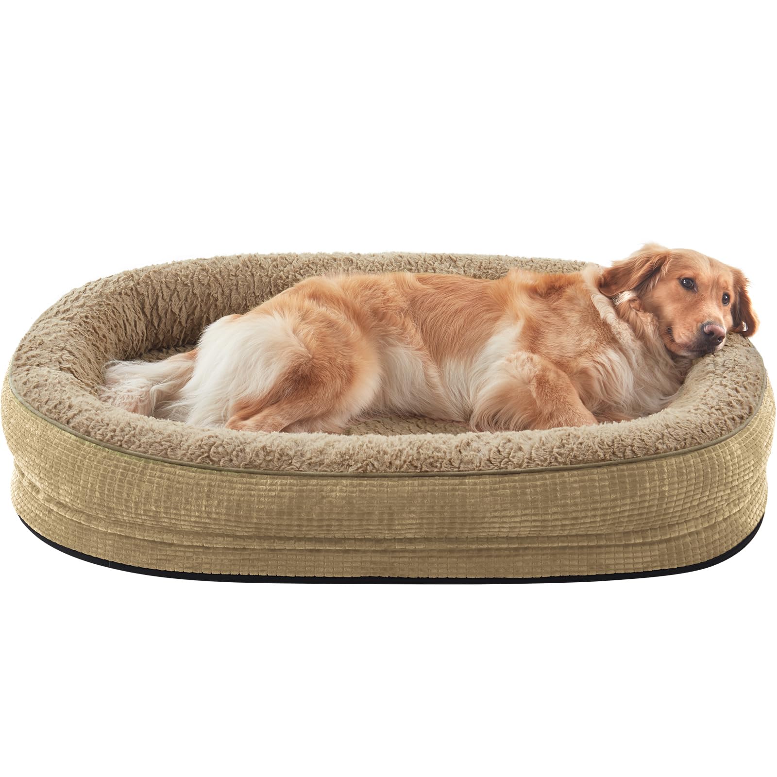 JOEJOY Orthopedic Dog Beds Large Sized Dog, XL Egg-Crate Memory Foam Pet Couch Bed with Bolster Sides, Waterproof Lining, Removable Washable Cover & Non-Slip Bottom, Light Brown Image