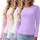 Women's Cotton Long Sleeve T Shirt Slim Fit Crewneck Basic Tee Shirts Tops Casual Soft Layering Undershirts
