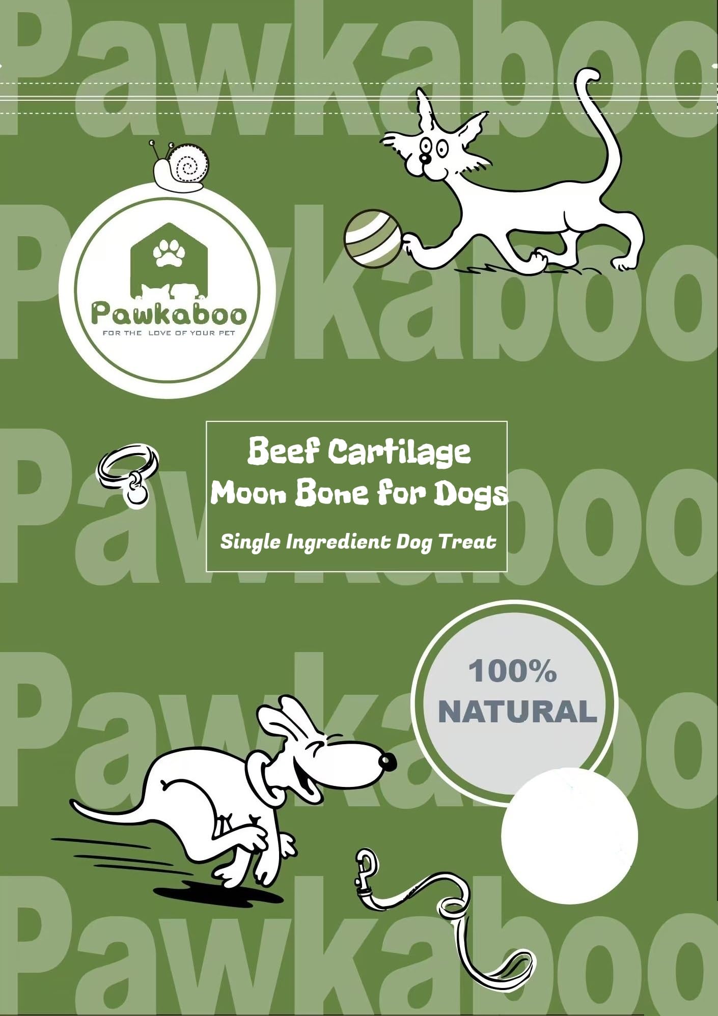 Pawkaboo Natural Dog Treat - Moon Bones Beef Cartilage for dogs - Very Hard Dental Chew - Great source of glucosamine for Joint Teeth - Healthy Hypoallergenic (1 Pack - 300g)