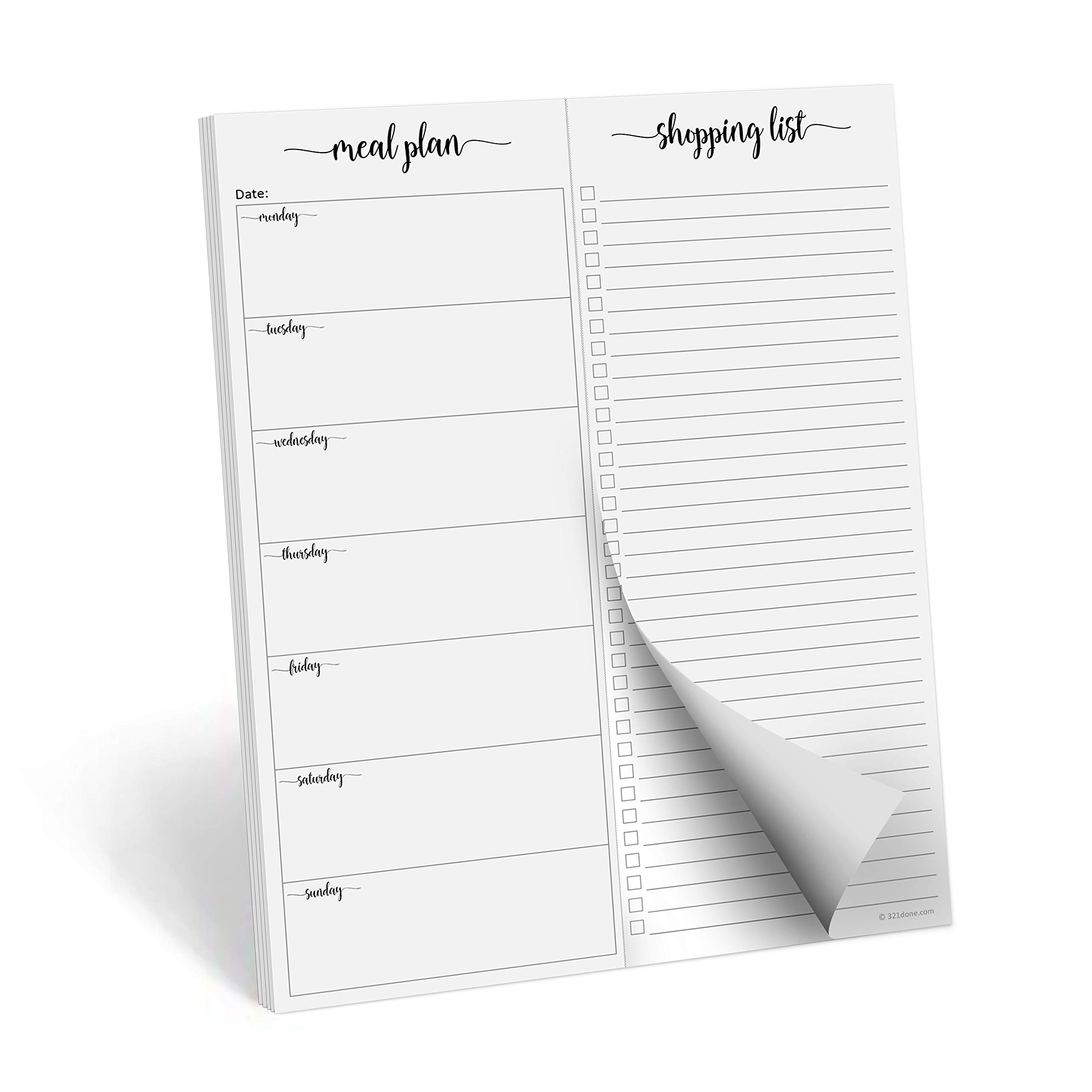 321Done Meal Planning Notepad - Made in USA - Large Letter Size (8.5 x 11) Weekly Menu Planner Tear-Off Simple Shopping List Meals Groceries Grocery List Memo Pad - Perforated Monday Start