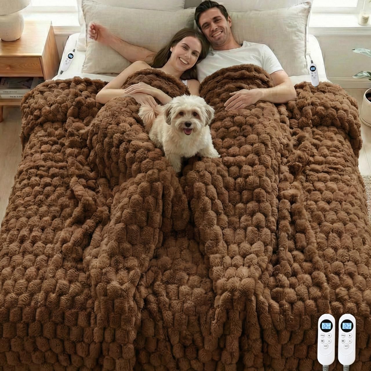 Photo 1 of Eastsora Heated Blanket Electric Blanket Heating, Dual Control Soft Ribbed Faux Fur Electric Blanket with 12 Heat Levels 12H Timer ETL FCC Certified Machine Washable (Camel, King Size - 90" x 100")