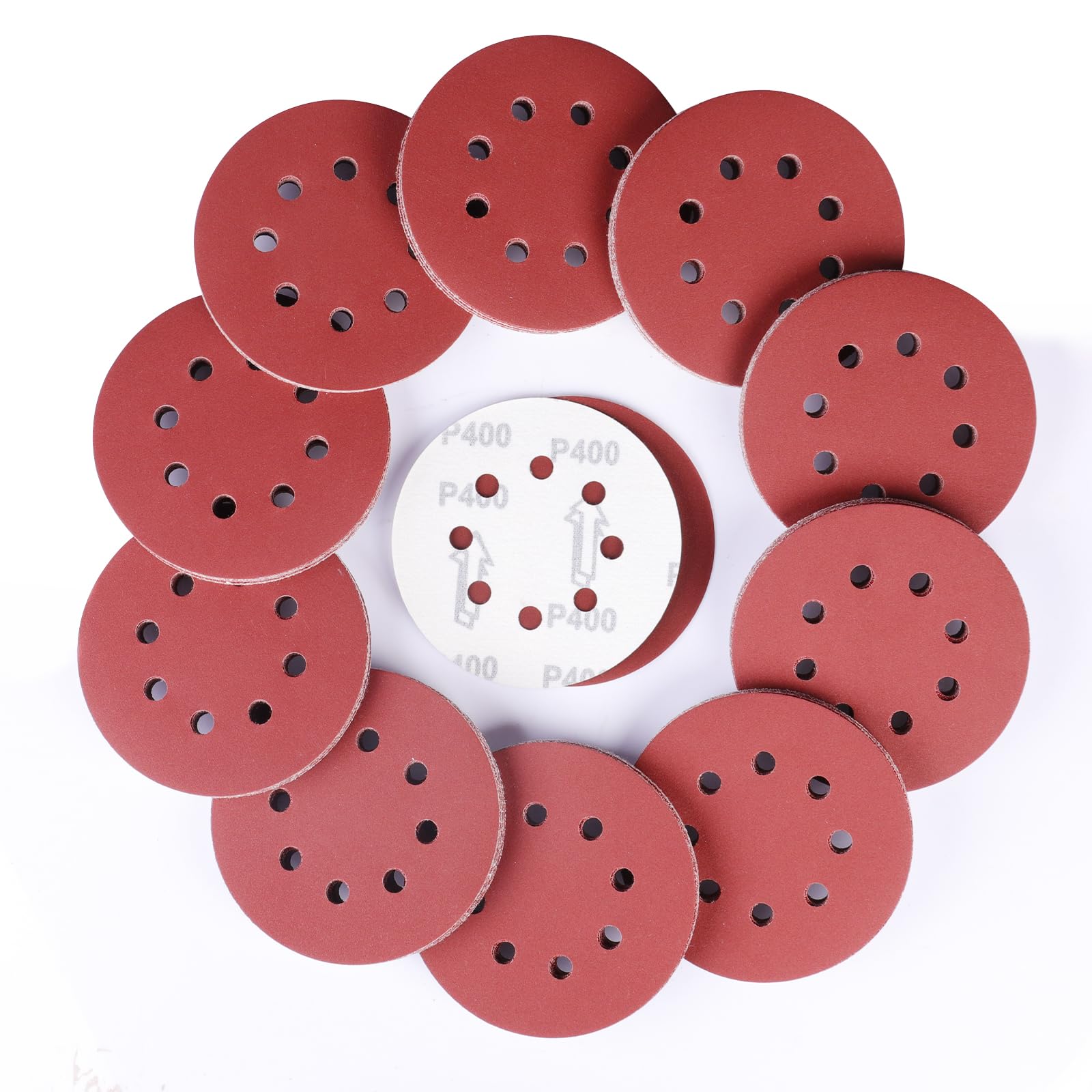Sruhrak 100 Pcs Sanding Discs, 125mm Sanding Pads Set Hook and Loop 400 Grits Sandpaper for Random Orbital Sander