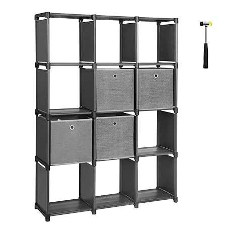 SONGMICS DIY Steckregal mit 4 Stoffboxen 12 Würfel Aufbewahrungssystem multifunktionales Bücherregal Schuhregal mit robustem 