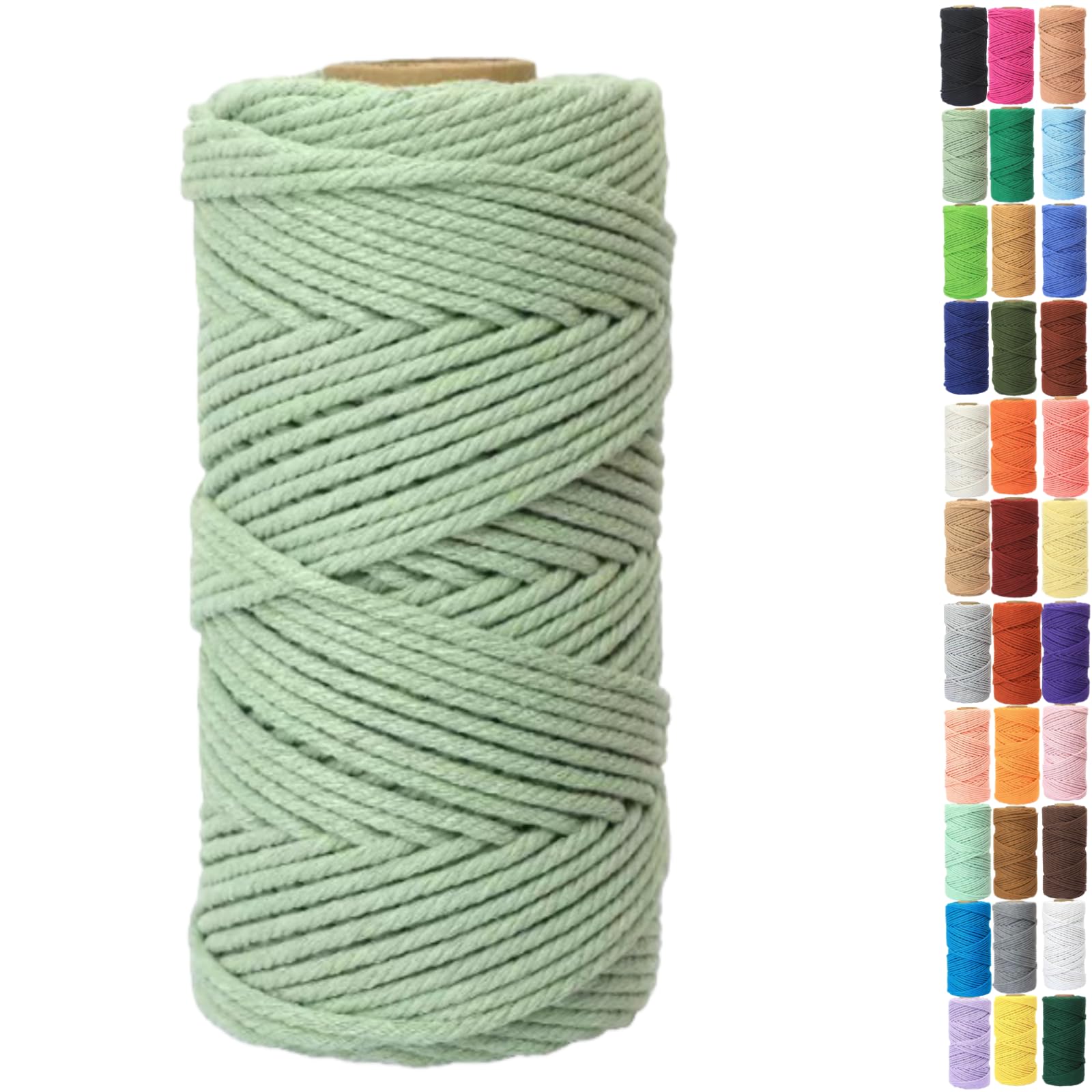 Binwat 5mm x100m Macrame Cord Thick Natural Cotton Cord DIY Crafts Yarn Thread Twisted Spool Twine String Cotton Rope for Wall Hanging,Plant Hangers,Knitting,Decorative Projects(Bean Paste Green)