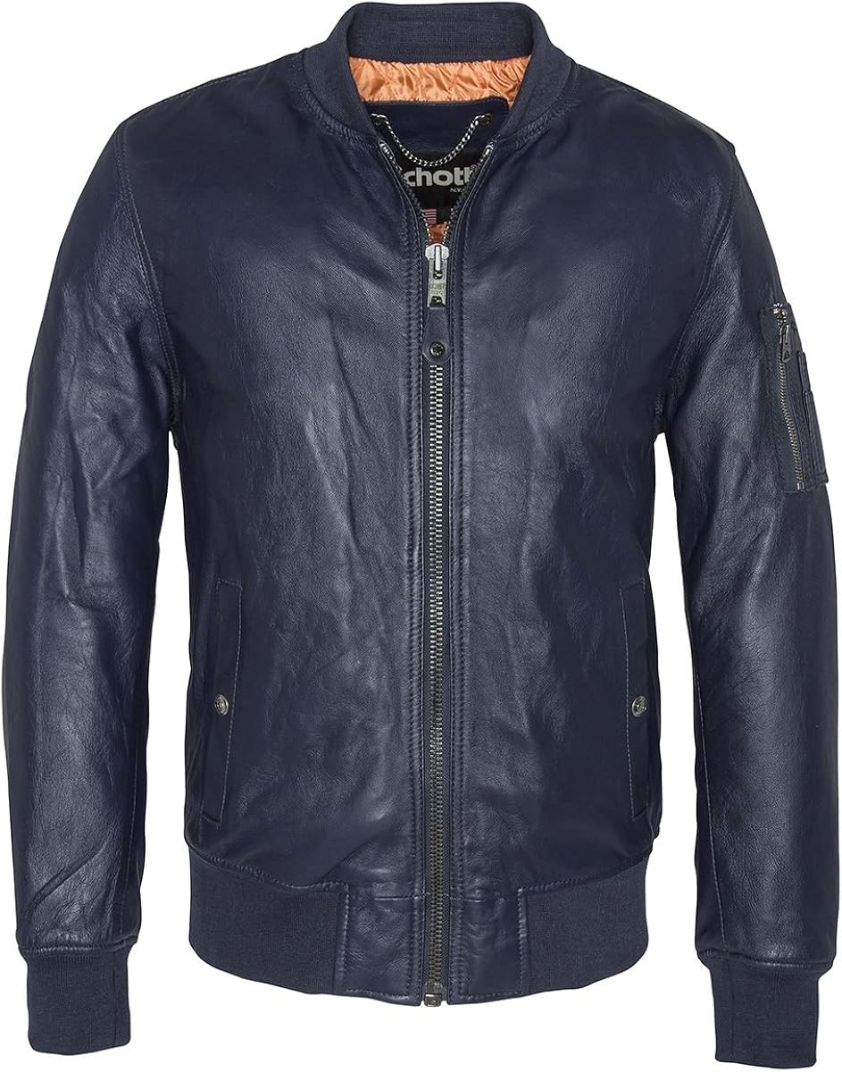 Schott Nyc Leather Ma 1 Bomber Jacket レザー Ma 1 ボンバー ジャケット Dark Navy 濃紺 M コート ジャケット 通販 Amazon